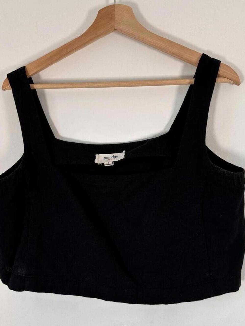 Porridge Anthropologie Black Linen Crop Tank Top S‎ Square Neck Cotton Blend